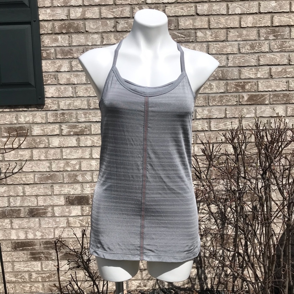 Athleta Grey Striped Racerback Workout Tank Top